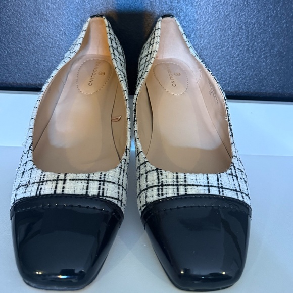 Black and White Tweed Cap-Toe Pumps - Picture 1 of 3
